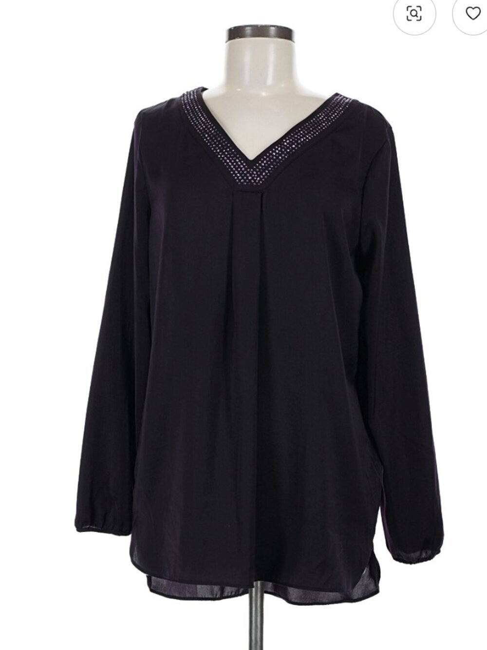 Apt. 9 Women's Size Small Tunic Top Blouse Black V-Neck Rhinestones Beaded Neck - Picture 1 of 12